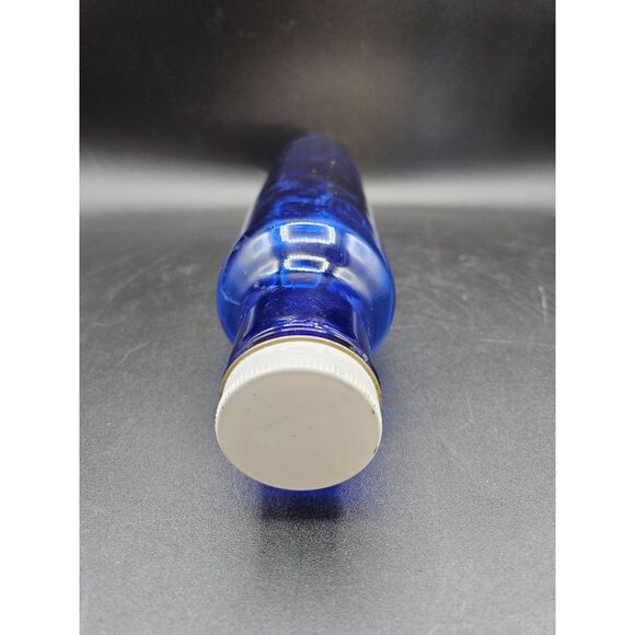 Vintage Cobalt Blue Bubble Glass Rolling Pin Hollow Metal Cap 14" Beautiful - Picture 3 of 6